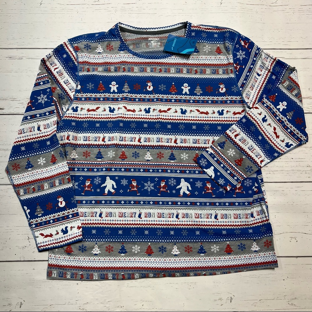 Brooks Women's Run Merry Long Sleeve Holiday Graphic Long Sleeve Top XXL NWT